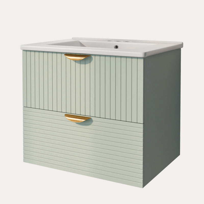 24" Modern Wall-Mounted Bathroom vanity with 2 Drawers, Green - Ideal for Small Bathrooms
