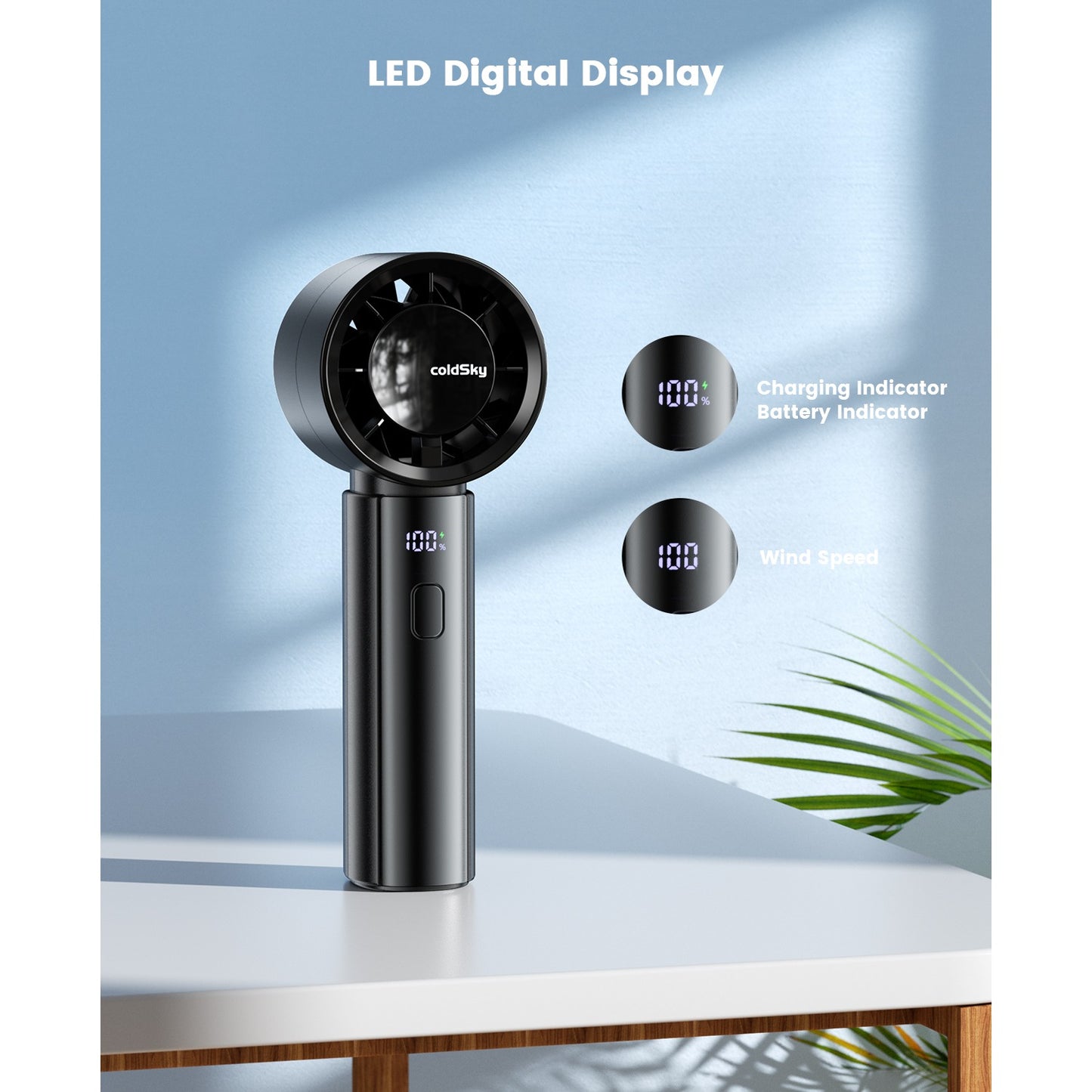 coldSky Portable Mini Fan with Digital Display - 3000mAh Lithium Battery, Ultra-Quiet & Powerful Cooling, 8-Hour Runtime, USB rechargeable, Detachable Lanyard - Ideal for Home, Office, Outdoor & Gifts