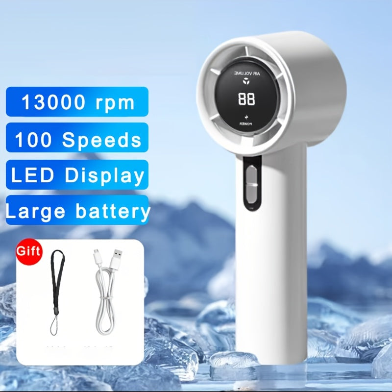 Portable Handheld Fan, 13000rpm Ultra-High Speed Quick Cooling, 100-Level Super Power USB Fan, Large Battery Capacity, Mini Portable Fan, USB Rechargeable, Power Bank Function, Lightweight, Compact, and Easy to Carry for Outdoor Activities