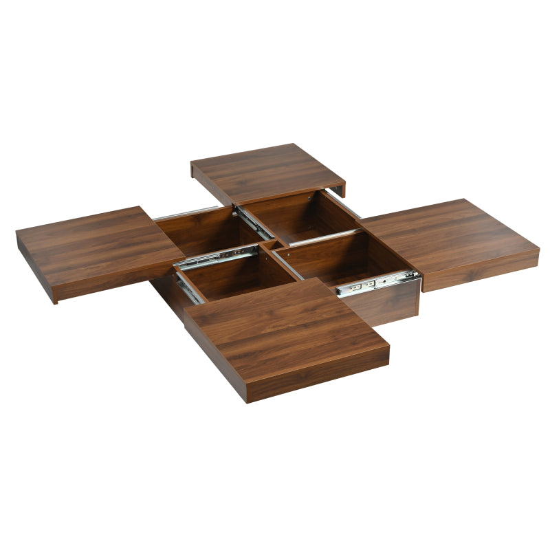 Square Marble Veneer Coffee Table Sliding Top with Storage in Walnut 39.4''