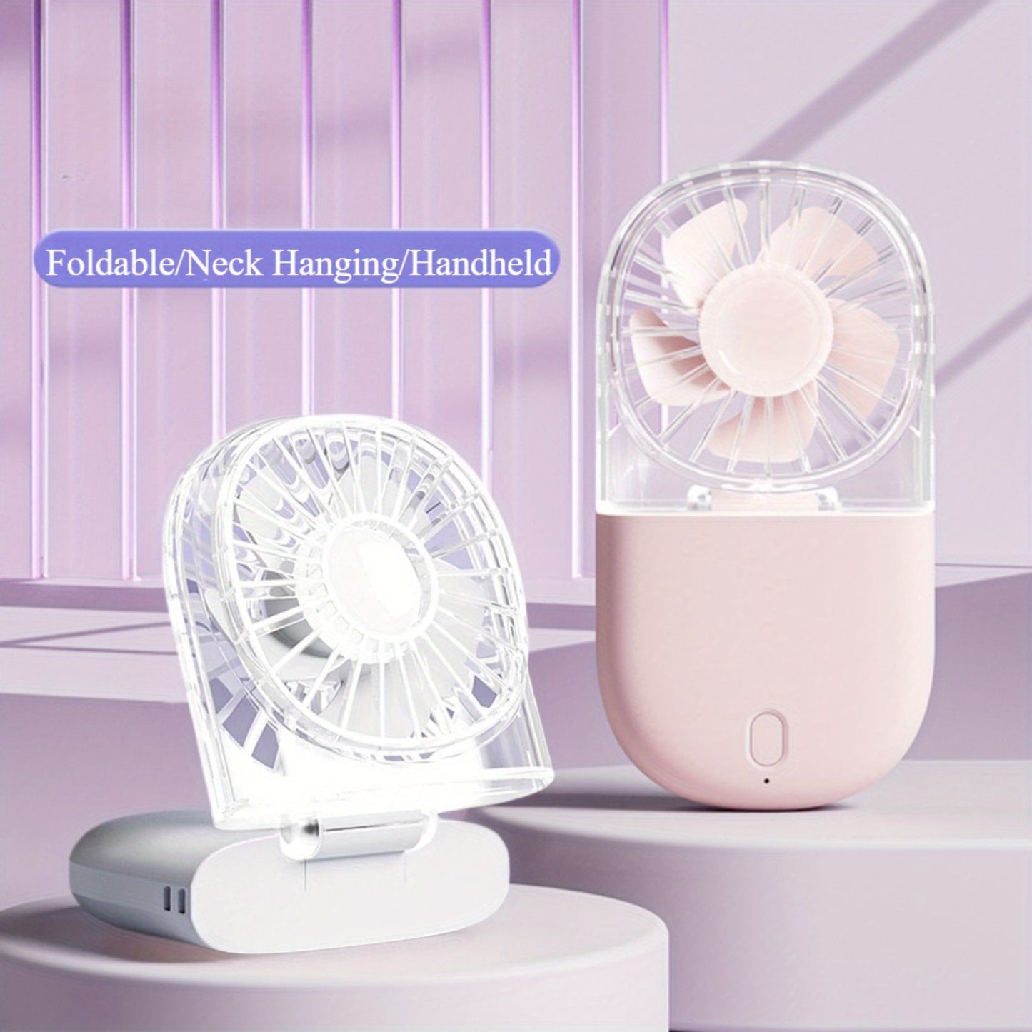Portable Neck Fan - 5-Speed Folding Handheld & Desk Fan, USB-C Rechargeable 1200mAh, Lightweight Quiet Operation for Travel, Camping, Office, Indoor/Outdoor Use - Summer Essentials, Outdoor Cooling, Transparent Design, Brushless Dc Motor