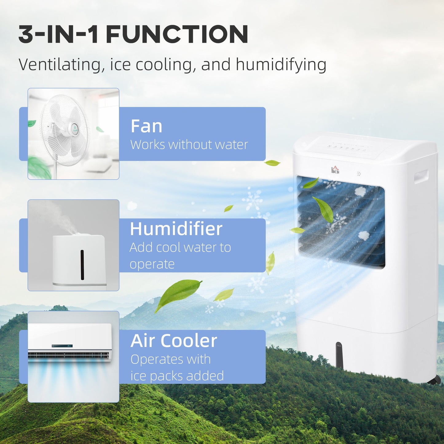 Evaporative Air Cooler, 3-In-1 Ice Cooling Fan with Remote, White