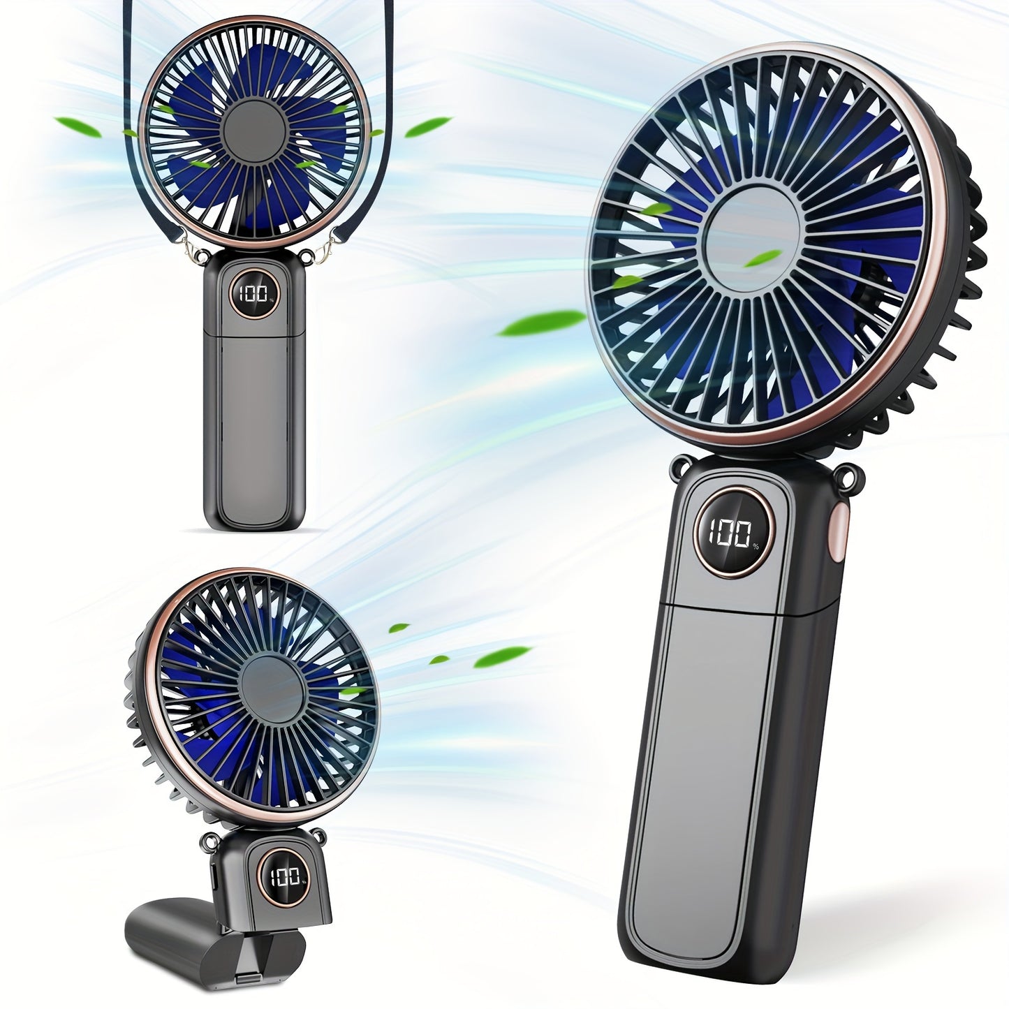 Portable Handheld Fan, 5200mAh Personal Fan With LED Display, 3-in-1 180° Foldable Mini Fan With 6 Speed, Desk Fan Rechargeable Hand Held Fan For Lash With Lanyard, Small Fan For Travel Office Women Girls