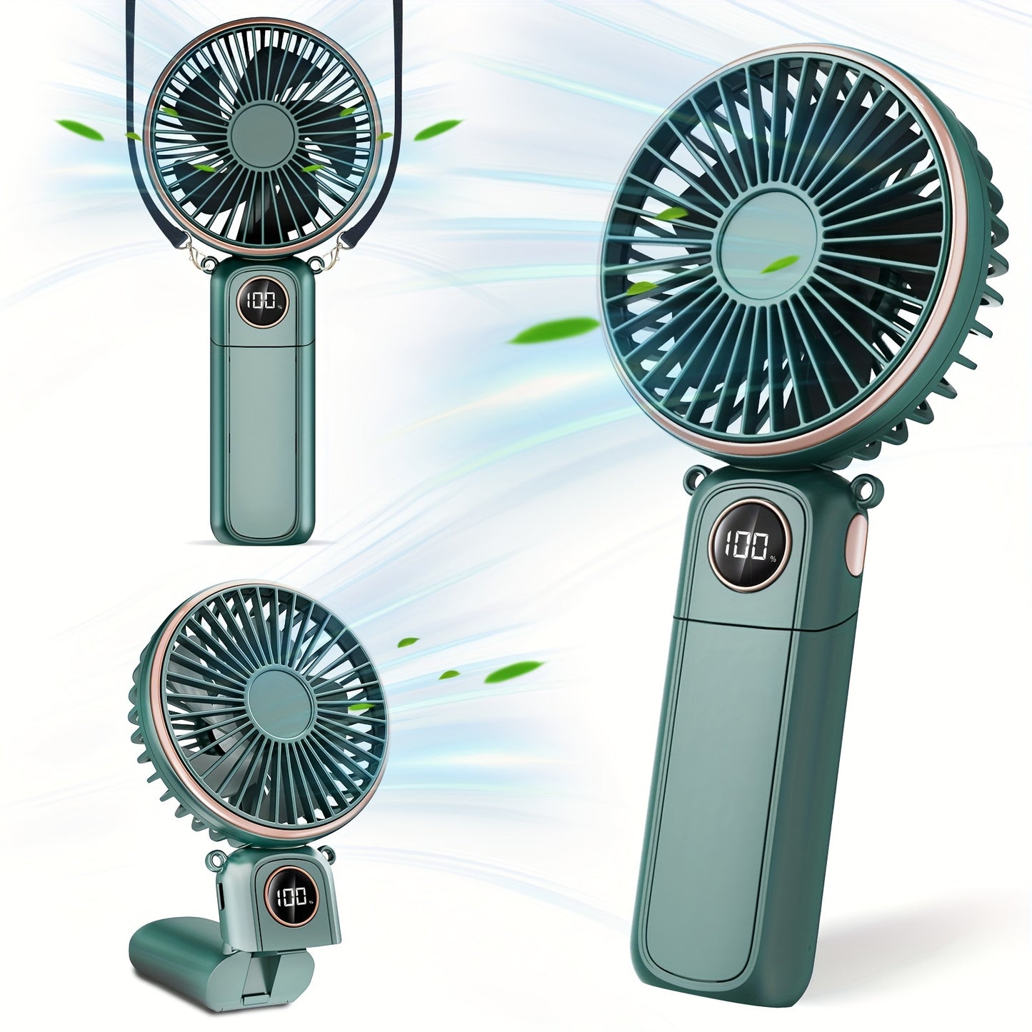 Portable Handheld Fan, 5200mAh Personal Fan With LED Display, 3-in-1 180° Foldable Mini Fan With 6 Speed, Desk Fan Rechargeable Hand Held Fan For Lash With Lanyard, Small Fan For Travel Office Women Girls
