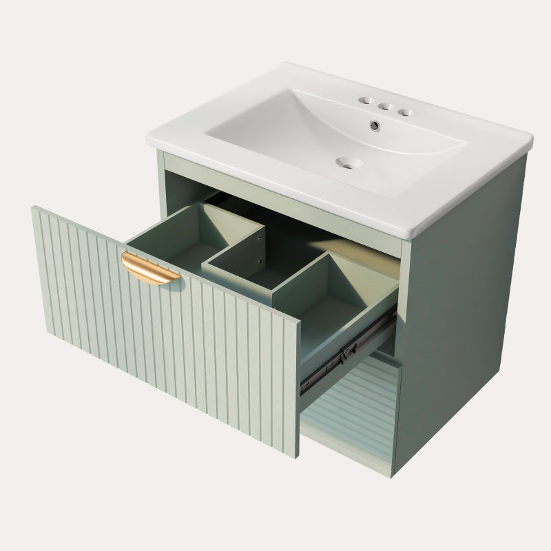 24" Modern Wall-Mounted Bathroom vanity with 2 Drawers, Green - Ideal for Small Bathrooms