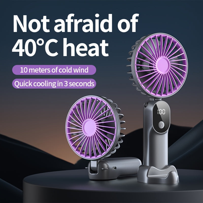 Mini Portable USB Fan with 6 Speeds and Digital Display - Foldable 3-in-1 Handheld, Neck, and Desktop Fan for Travel, Beach, and Outdoor Use - Rechargeable Lithium Battery, Travel Essentials | Modern Aesthetic | Compact Design, Portable Fans