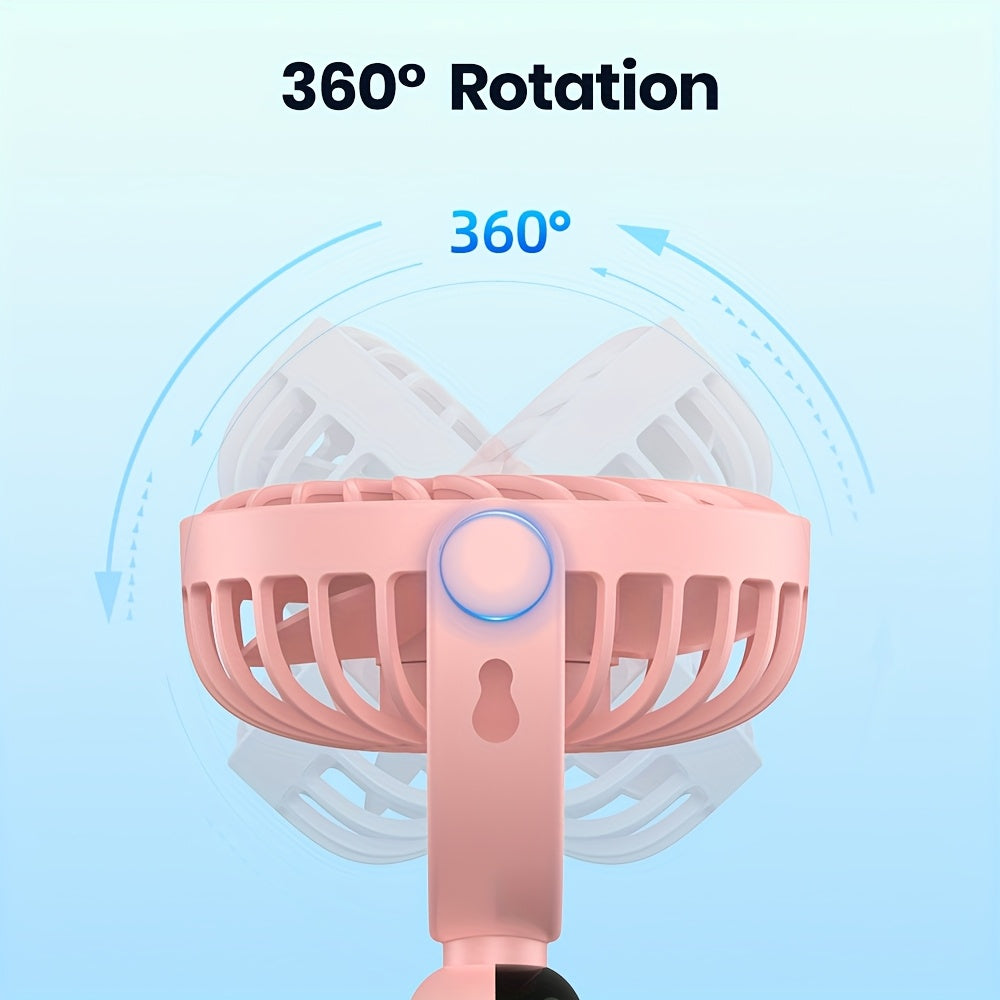 TOPK Portable Handheld Fan with 5000mAh Battery, 360° Rotation & LED Display – Rechargeable Mini Fan for Travel, Home, Office, Makeup, 4-Speed Adjustable, Neck-Hangable Design, Pink