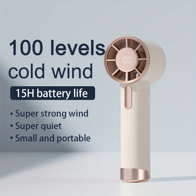 Portable Handheld Fan, Speed (1-100) Adjustable Turbo Mini Fan, 3000mAh Battery Rechargeable Personal Fan with Metal Body, Digital Display, Gifts for Women Men Travel/ Camping/ Outdoor-Grey