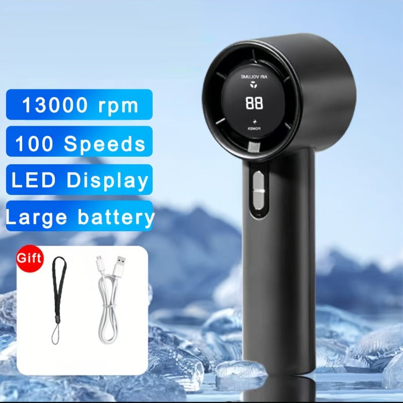 Portable Handheld Fan, 13000rpm Ultra-High Speed Quick Cooling, 100-Level Super Power USB Fan, Large Battery Capacity, Mini Portable Fan, USB Rechargeable, Power Bank Function, Lightweight, Compact, and Easy to Carry for Outdoor Activities