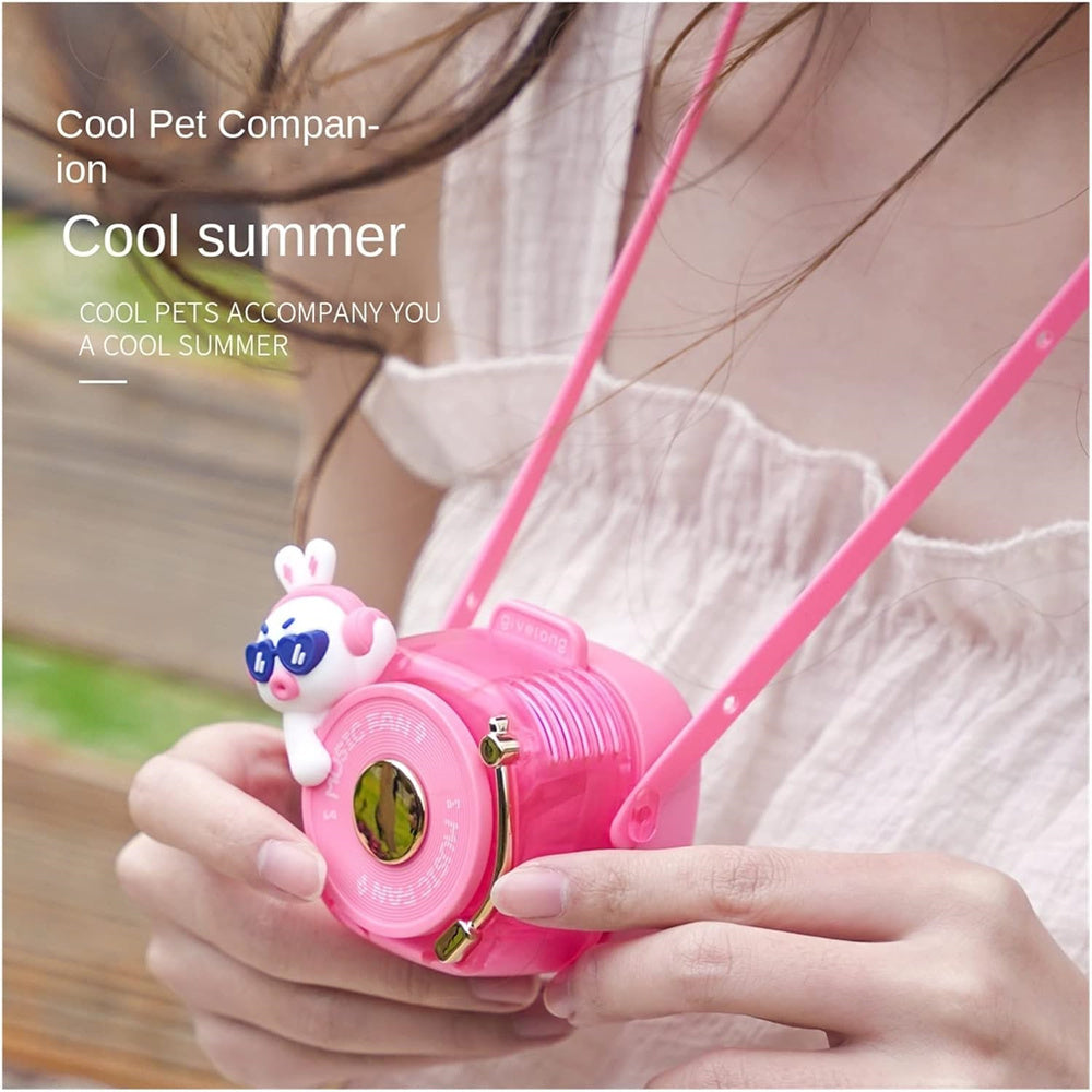 Cute Lazy Hanging Neck Fan, Mini Cartoon Outdoor Portable, Rechargeable Lanyard Leafless Small Handheld Fan for Friends