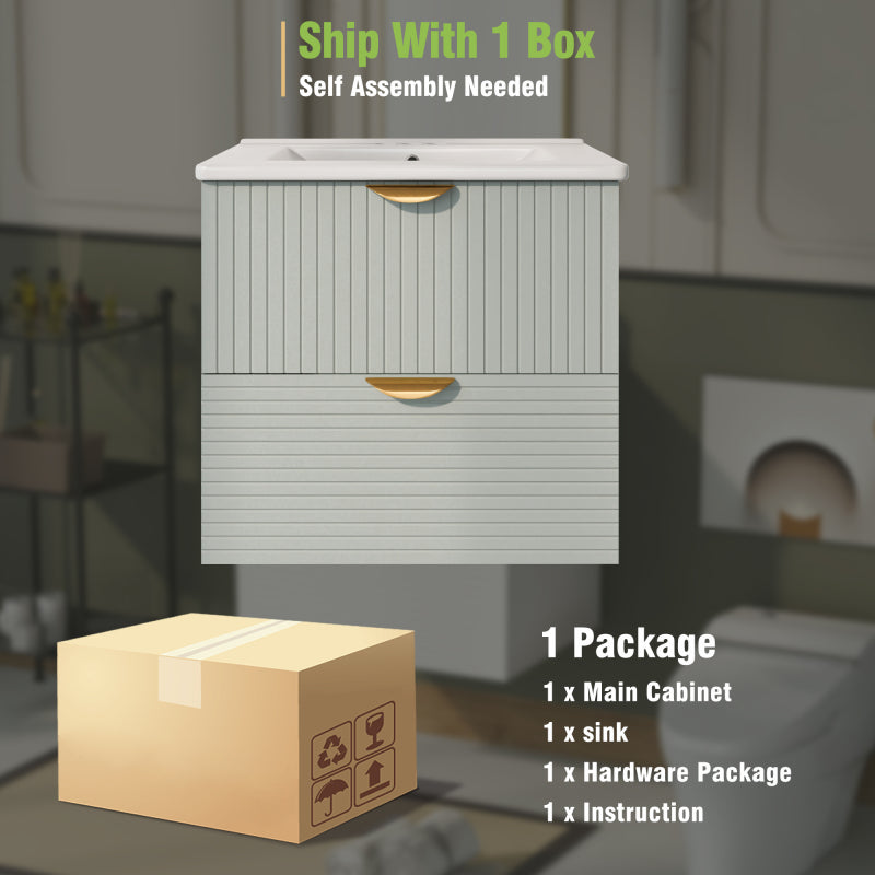 24" Modern Wall-Mounted Bathroom vanity with 2 Drawers, Green - Ideal for Small Bathrooms