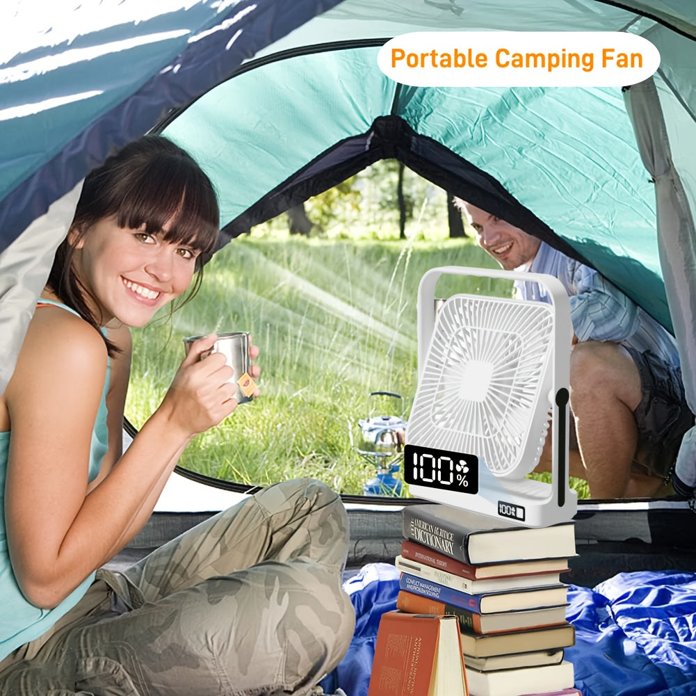 [5-speed Portable Fan] Ultra-long Battery Life 12 Hours, 5-speed Adjustable Portable USB Desktop Fan 8.8*7.3 Inches | Large Battery 3600mAh, LED Display, Suspended And Handheld, Rotatable Angle | Suitable For Offices, Dormitories And Travel