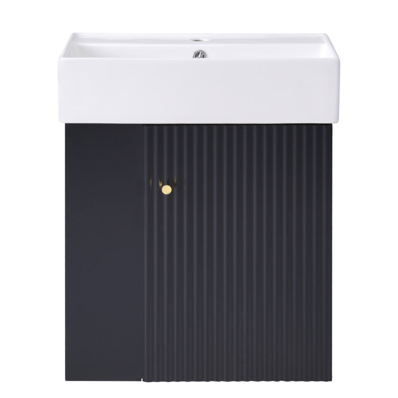 [Video]21.6inch Modern Floating Bathroom Vanity with Ceramic Basin - Perfect for Small Bathrooms, Left side storage
