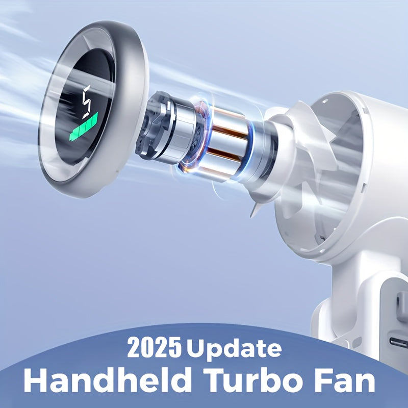 Portable Handheld Turbo Fan, 5 Gear Wind, Battery Operated, Up To 12 Working Hours, 3 IN 1 Hand Fan With Air Turbo Tech Cooling Fan For Outdoor Activities, Travel, Working