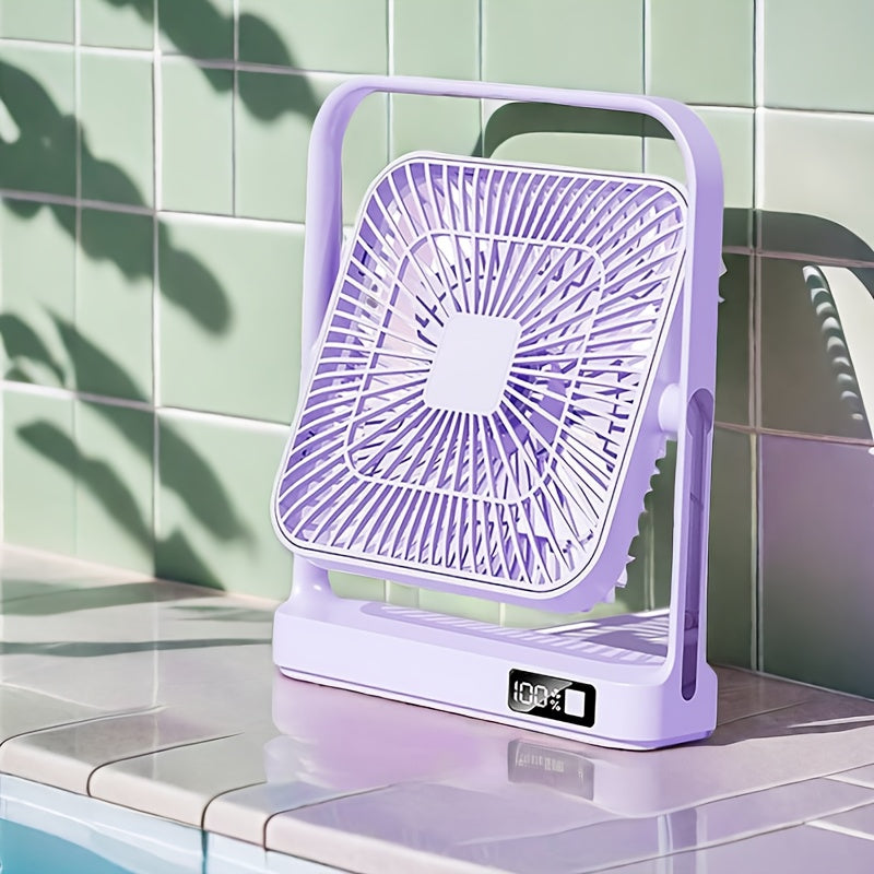 [5-speed Portable Fan] Ultra-long Battery Life 12 Hours, 5-speed Adjustable Portable USB Desktop Fan 8.8*7.3 Inches | Large Battery 3600mAh, LED Display, Suspended And Handheld, Rotatable Angle | Suitable For Offices, Dormitories And Travel