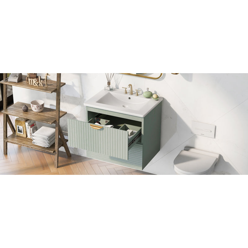 24" Modern Wall-Mounted Bathroom vanity with 2 Drawers, Green - Ideal for Small Bathrooms