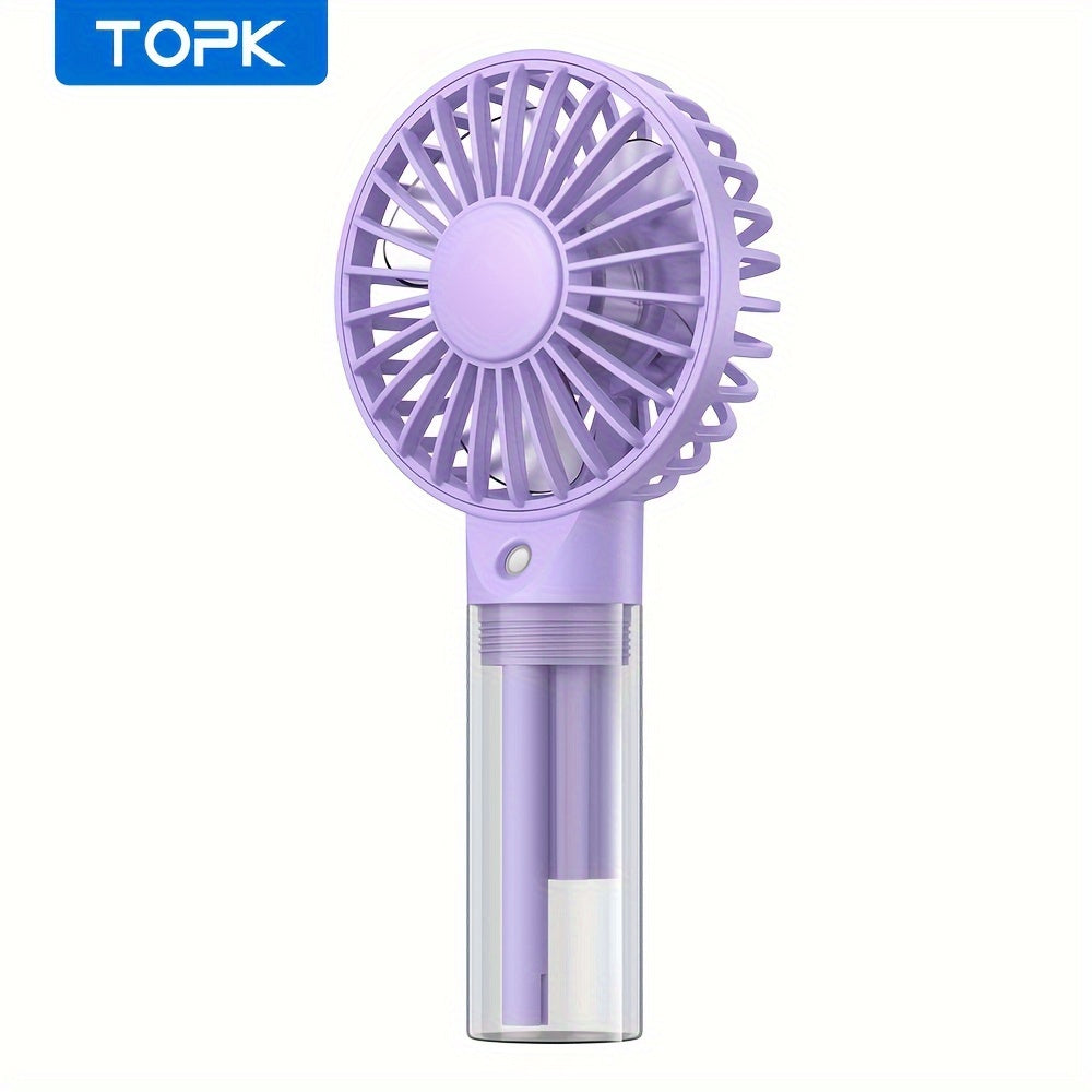TOPK Portable Handheld Misting Fan Rechargeable Personal Mister Fan, Battery Operated Spray Water Mist Fan, Foldable Electric Mini Cooling Hand Fans for Beach Travel Outdoors Makeup, TOPK