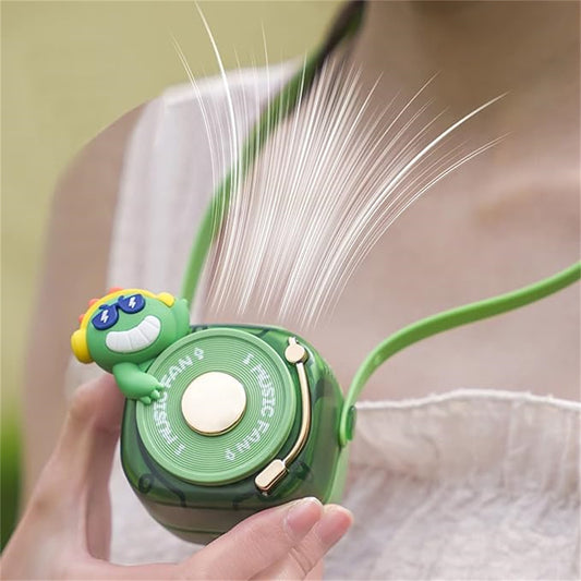 Cute Lazy Hanging Neck Fan, Mini Cartoon Outdoor Portable, Rechargeable Lanyard Leafless Small Handheld Fan for Friends