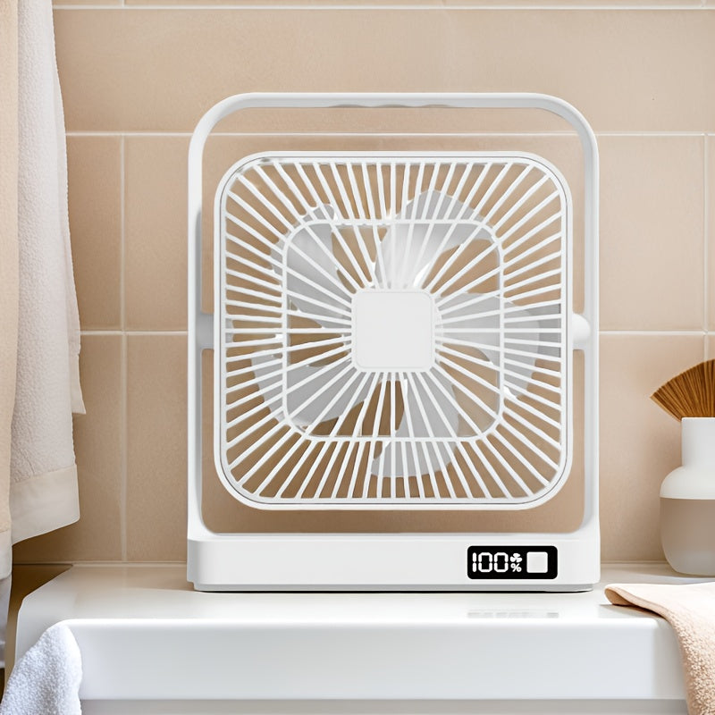 [5-speed Portable Fan] Ultra-long Battery Life 12 Hours, 5-speed Adjustable Portable USB Desktop Fan 8.8*7.3 Inches | Large Battery 3600mAh, LED Display, Suspended And Handheld, Rotatable Angle | Suitable For Offices, Dormitories And Travel