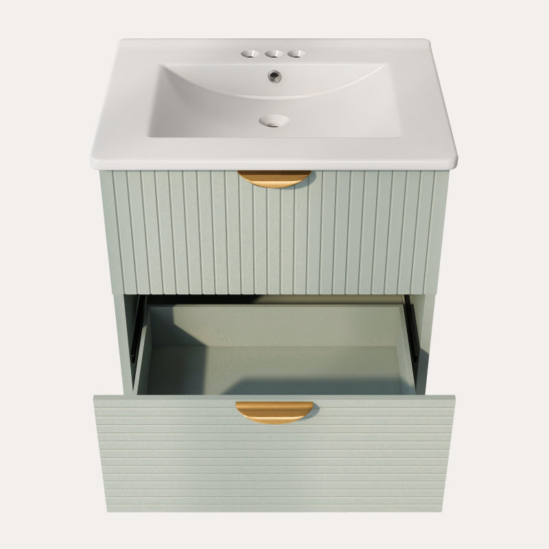 24" Modern Wall-Mounted Bathroom vanity with 2 Drawers, Green - Ideal for Small Bathrooms