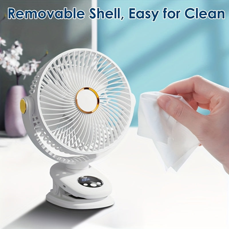 [5-speed Portable Fan] 5-speed Rechargeable Portable Fan | USB Desktop Fan, Clip-on Fan, Battery-powered Fan, 5000mAh, 720° Rotatable Automatic Shaker, Sturdy Fixture Suitable for Home, Camping, Treadmill Office