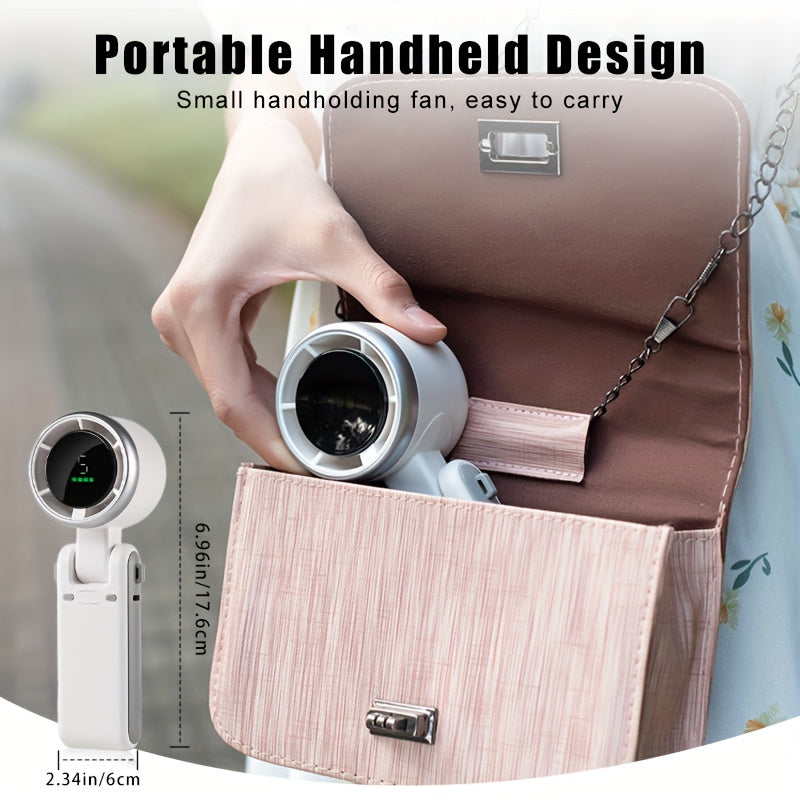 Portable Handheld Turbo Fan, 5 Gear Wind, Battery Operated, Up To 12 Working Hours, 3 IN 1 Hand Fan With Air Turbo Tech Cooling Fan For Outdoor Activities, Travel, Working