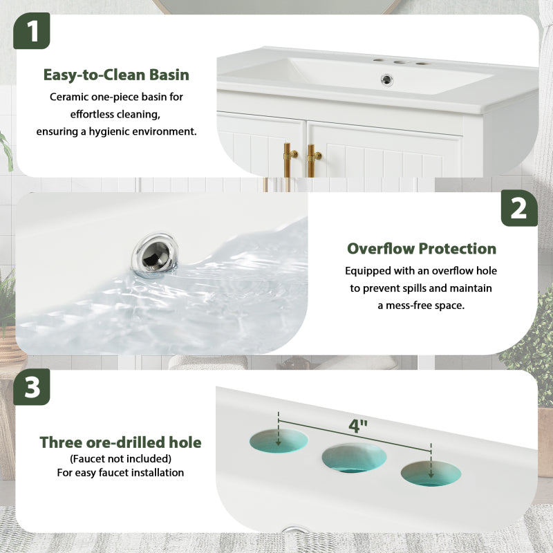 30" White Bathroom Vanity with Ceramic Sink and Versatile Storage - Ideal for Small Bathrooms