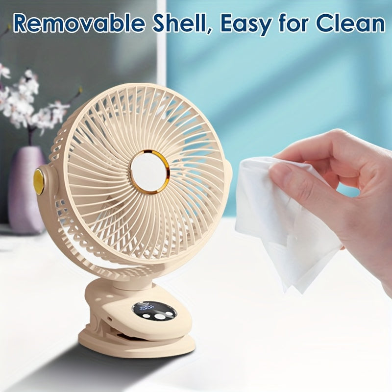 [5-speed Portable Fan] 5-speed Rechargeable Portable Fan | USB Desktop Fan, Clip-on Fan, Battery-powered Fan, 5000mAh, 720° Rotatable Automatic Shaker, Sturdy Fixture Suitable for Home, Camping, Treadmill Office