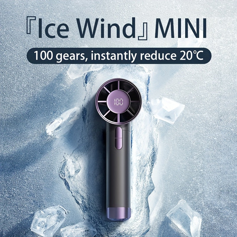 Portable Handheld Fan, Speed (1-100) Adjustable Turbo Mini Fan, 3000mAh Battery Rechargeable Personal Fan with Metal Body, Digital Display, Gifts for Women Men Travel/ Camping/ Outdoor-Grey