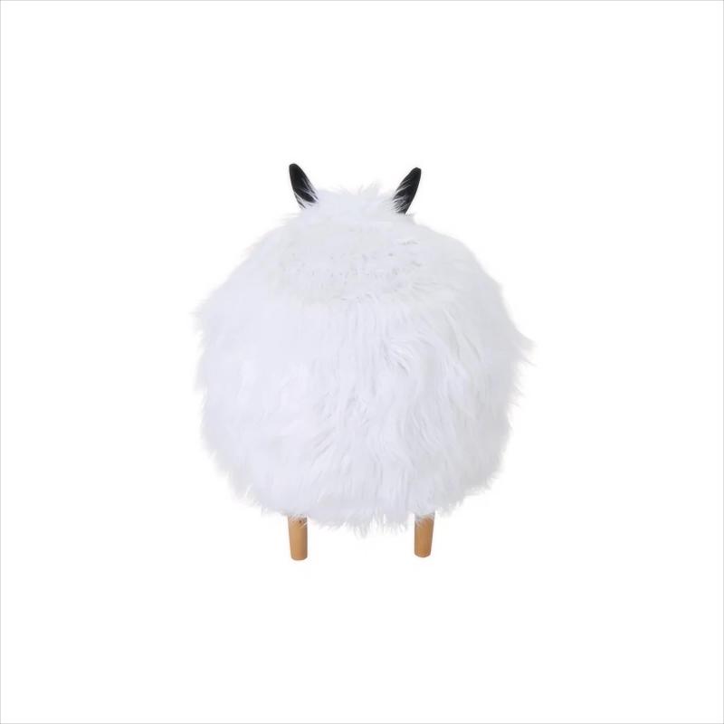 Adorable Upholstered White Yak Ottoman, Cute Wood Foot Stool Shoes Changing Seat with Cushioned for Adult Living Room, Bedroom, Nursery Gameroom, Playroom, Porch Furniture