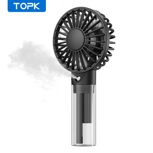 TOPK Portable Handheld Misting Fan Rechargeable Personal Mister Fan, Battery Operated Spray Water Mist Fan, Foldable Electric Mini Cooling Hand Fans for Beach Travel Outdoors Makeup, TOPK