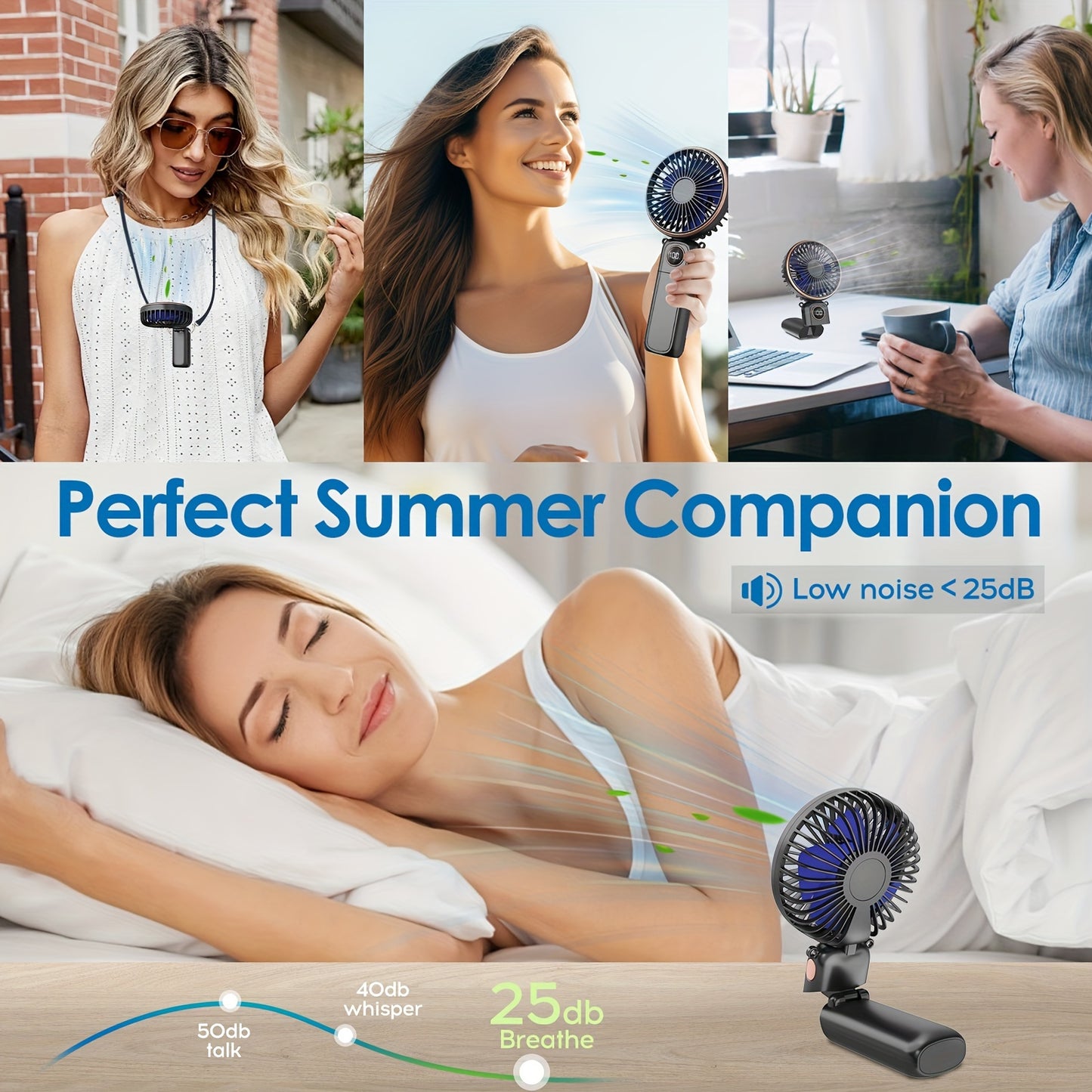 Portable Handheld Fan, 5200mAh Personal Fan With LED Display, 3-in-1 180° Foldable Mini Fan With 6 Speed, Desk Fan Rechargeable Hand Held Fan For Lash With Lanyard, Small Fan For Travel Office Women Girls