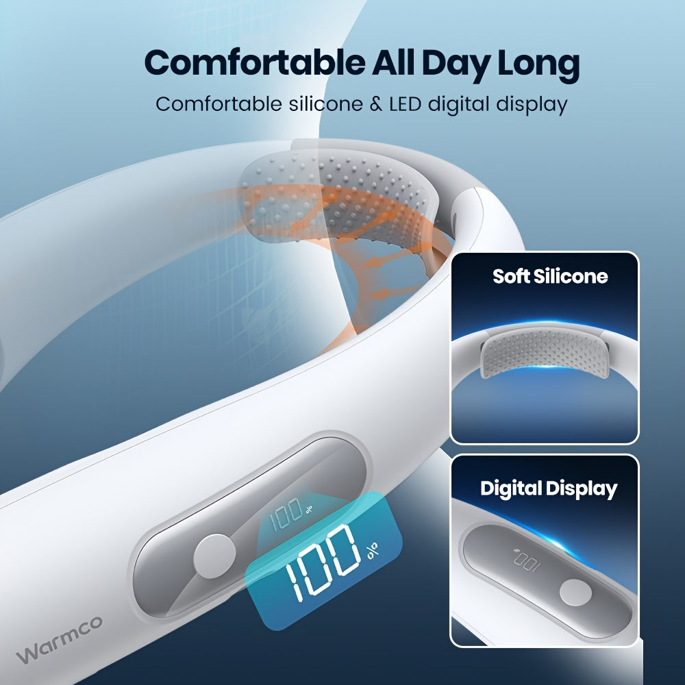 Warmco Portable Neck Fan Rechargeable[Upgraded Battery] Personal Cooling Wearable Neck Fan With Digital Display, 4 Speeds, 15-30H Runtime, No Hair Twisting - Gifts For Women Men Mom Dad