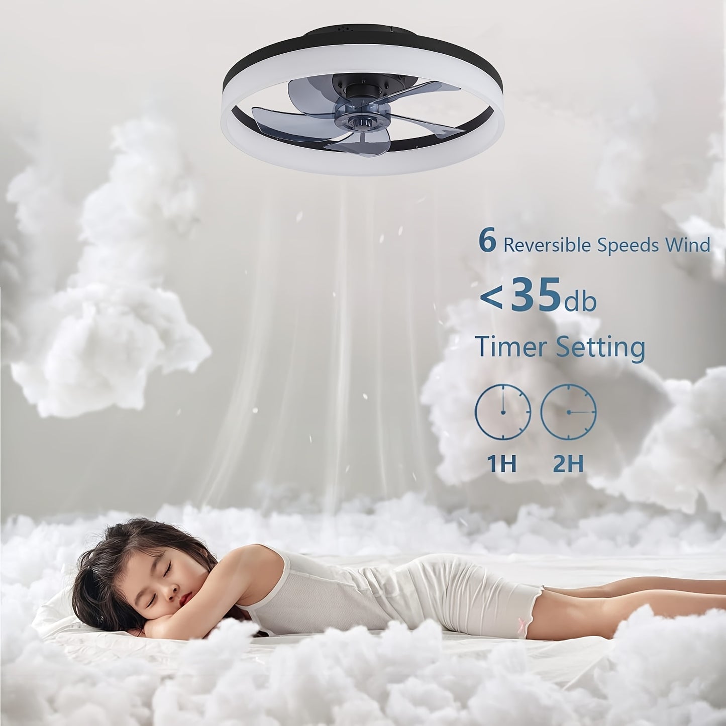[Modern Ceiling Fan] Dimmable Modern 19.7'' Low Profile Ceiling Fans With Lights And Remote | 3000-6000K, 6 Wind Speeds, Black Fandelier Ceiling Fans With Lights For Bedroom, Kids Room And Living Room (Black)