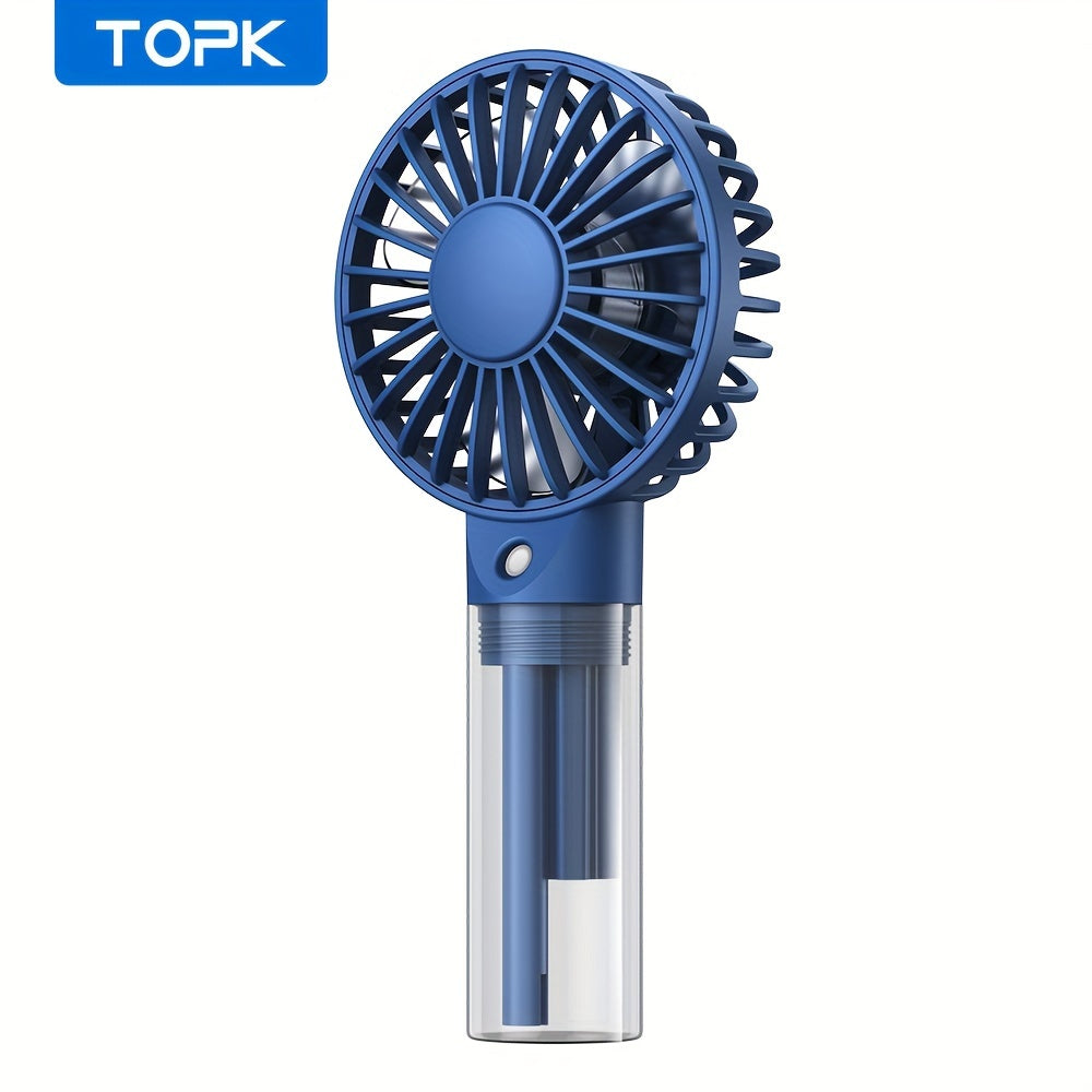 TOPK Portable Handheld Misting Fan Rechargeable Personal Mister Fan, Battery Operated Spray Water Mist Fan, Foldable Electric Mini Cooling Hand Fans for Beach Travel Outdoors Makeup, TOPK