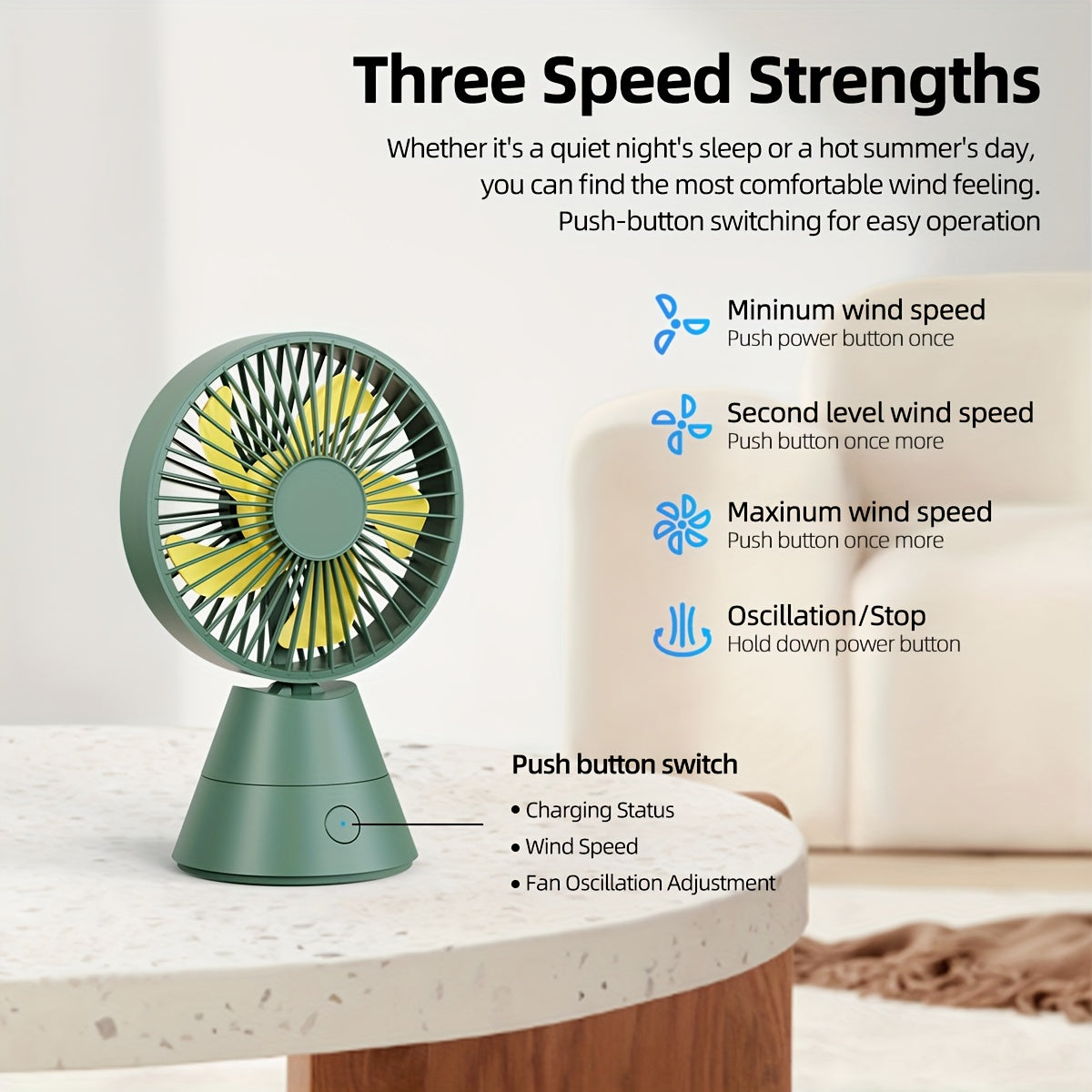 A Desktop Fan. Portable Fan Stand Fan. Portable Fan. USB Charging Is Available, And The Bedroom Fan Is Silent. Suitable For Desks, Camping Trips, Family Offices, Bedrooms, Dormitories, Indoor And Outdoor Summer Gifts, Black/green/blue