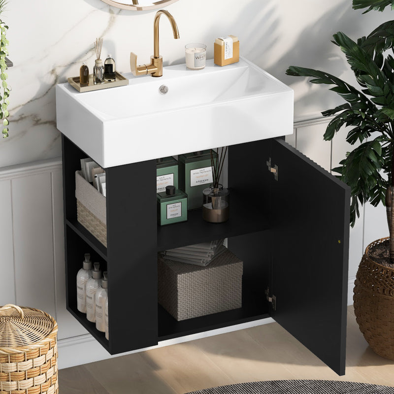 [Video]21.6inch Modern Floating Bathroom Vanity with Ceramic Basin - Perfect for Small Bathrooms, Left side storage