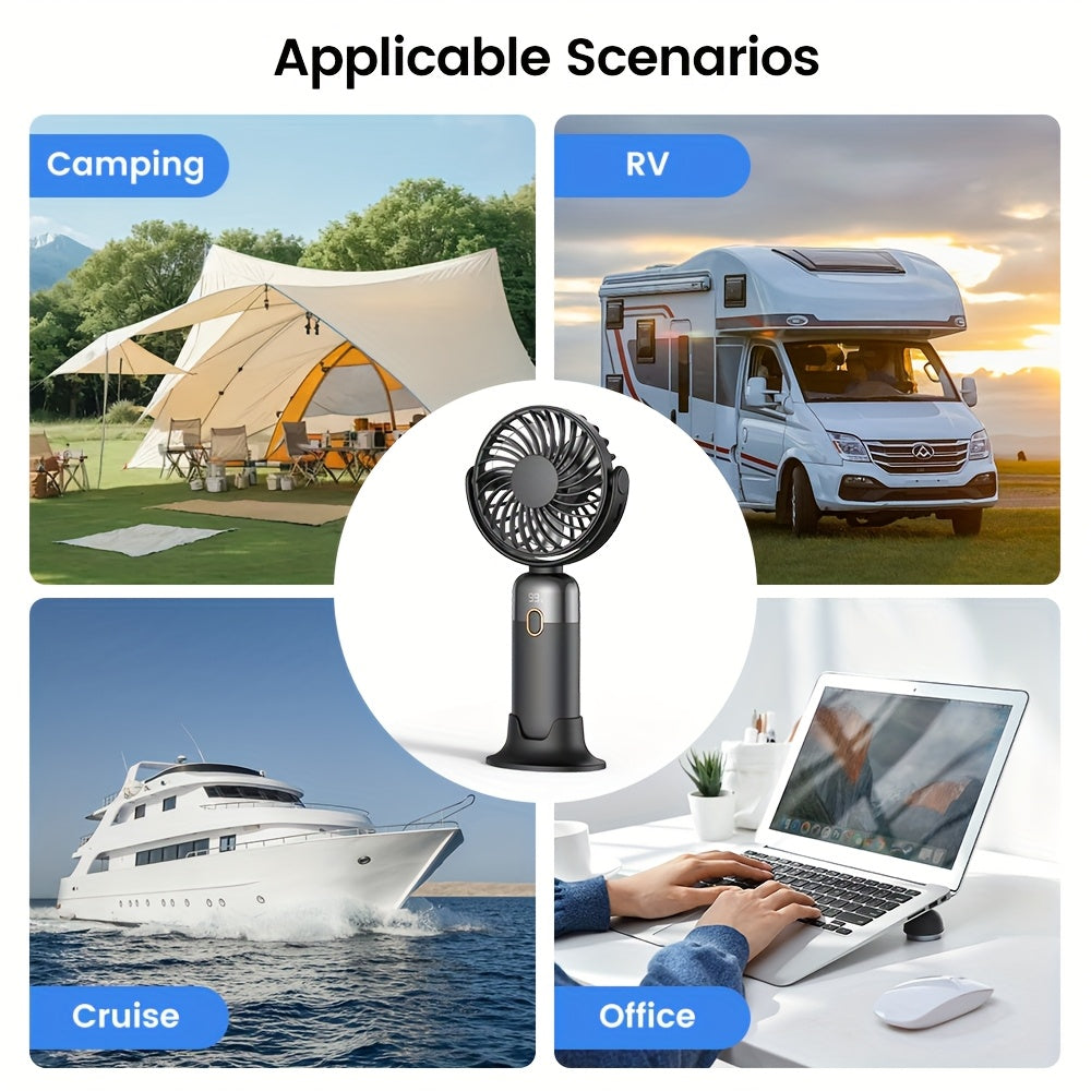 [Portable Handheld Fan] TOPK 3-in-1 Portable Handheld Fan | 360° Rotatable 4-Speed Mini Fan with LED Display, 5000mAh Rechargeable Battery, Durable Fan Blades for Home, Office, Travel & Outdoor