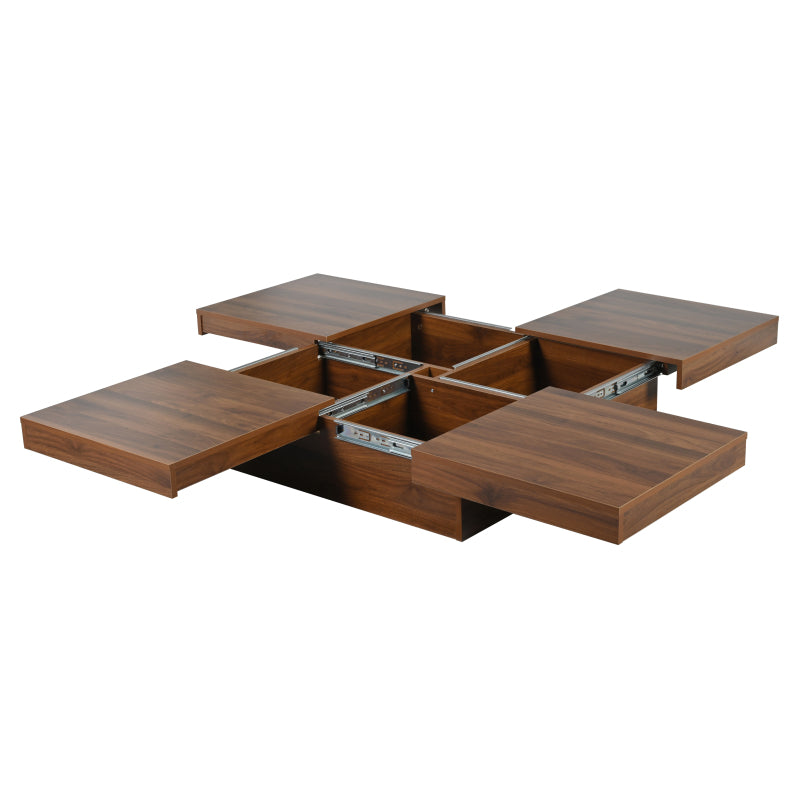 Square Marble Veneer Coffee Table Sliding Top with Storage in Walnut 39.4''