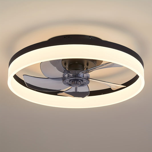 [Modern Ceiling Fan] Dimmable Modern 19.7'' Low Profile Ceiling Fans With Lights And Remote | 3000-6000K, 6 Wind Speeds, Black Fandelier Ceiling Fans With Lights For Bedroom, Kids Room And Living Room (Black)