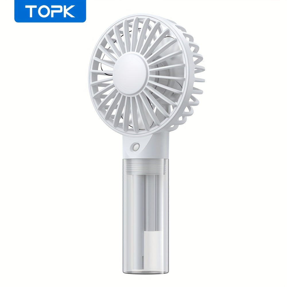 TOPK Portable Handheld Misting Fan Rechargeable Personal Mister Fan, Battery Operated Spray Water Mist Fan, Foldable Electric Mini Cooling Hand Fans for Beach Travel Outdoors Makeup, TOPK