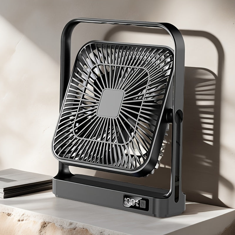 [5-speed Portable Fan] Ultra-long Battery Life 12 Hours, 5-speed Adjustable Portable USB Desktop Fan 8.8*7.3 Inches | Large Battery 3600mAh, LED Display, Suspended And Handheld, Rotatable Angle | Suitable For Offices, Dormitories And Travel