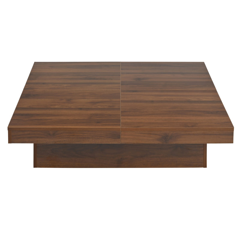 Square Marble Veneer Coffee Table Sliding Top with Storage in Walnut 39.4''