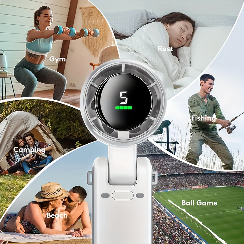 Portable Handheld Turbo Fan, 5 Gear Wind, Battery Operated, Up To 12 Working Hours, 3 IN 1 Hand Fan With Air Turbo Tech Cooling Fan For Outdoor Activities, Travel, Working