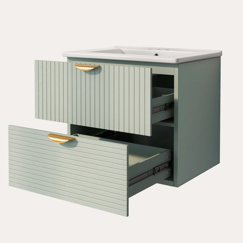 24" Modern Wall-Mounted Bathroom vanity with 2 Drawers, Green - Ideal for Small Bathrooms