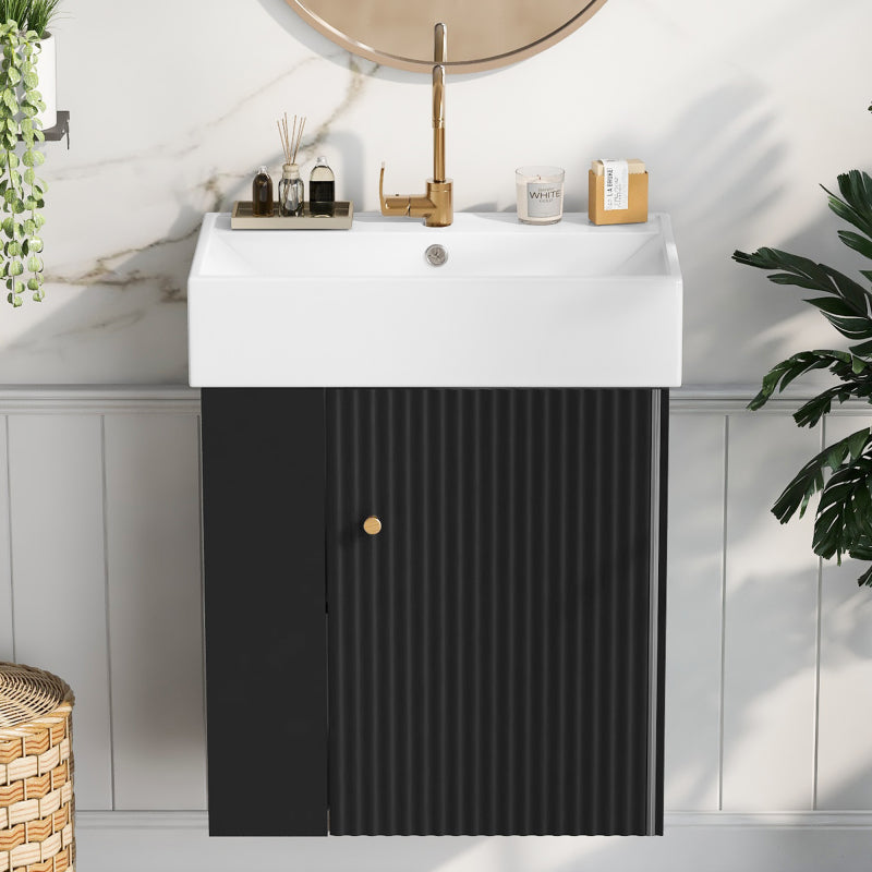 [Video]21.6inch Modern Floating Bathroom Vanity with Ceramic Basin - Perfect for Small Bathrooms, Left side storage