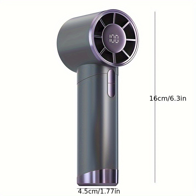 Portable Handheld Fan, Speed (1-100) Adjustable Turbo Mini Fan, 3000mAh Battery Rechargeable Personal Fan with Metal Body, Digital Display, Gifts for Women Men Travel/ Camping/ Outdoor-Grey