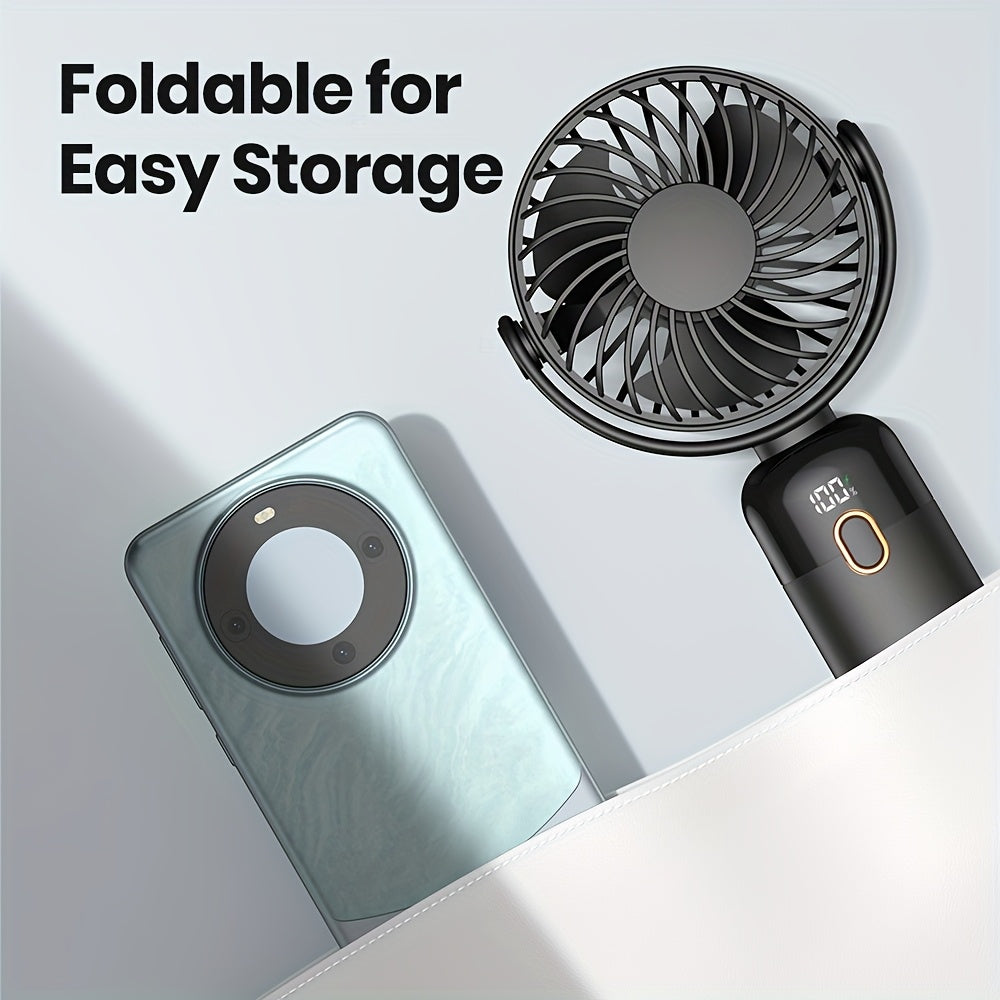 [Portable Handheld Fan] TOPK 3-in-1 Portable Handheld Fan | 360° Rotatable 4-Speed Mini Fan with LED Display, 5000mAh Rechargeable Battery, Durable Fan Blades for Home, Office, Travel & Outdoor