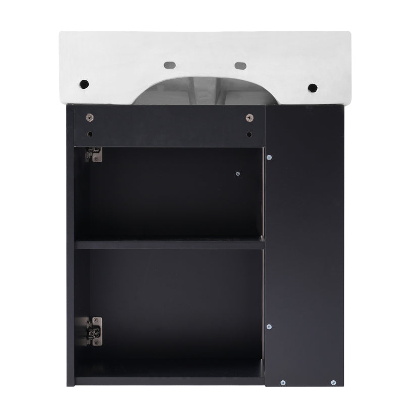 [Video]21.6inch Modern Floating Bathroom Vanity with Ceramic Basin - Perfect for Small Bathrooms, Left side storage