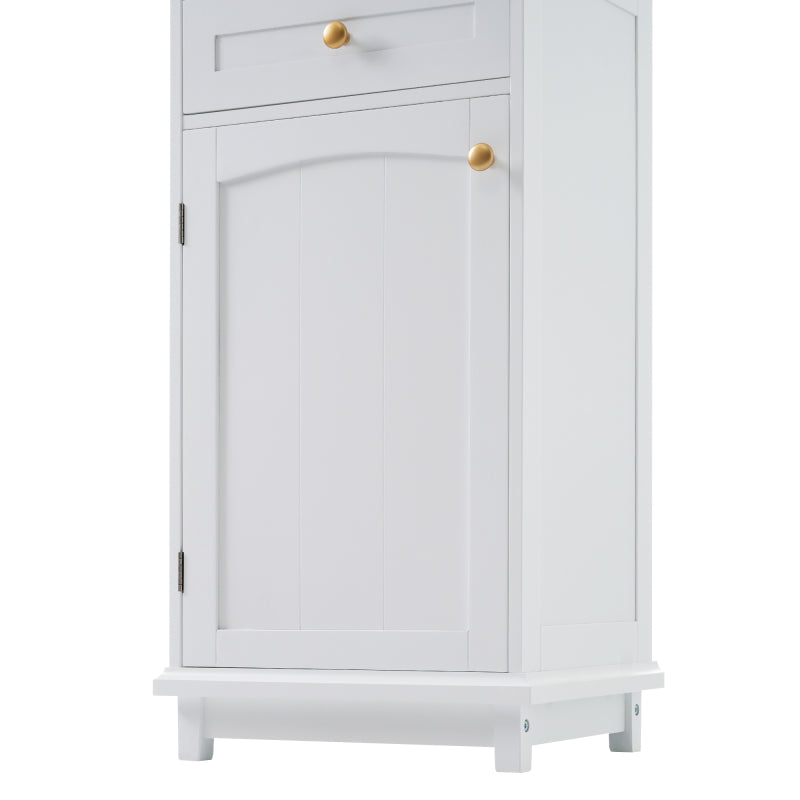 63" Tall Bathroom Storage Cabinet with Glass Doors, Free-Standing, Two Drawers, and Adjustable Shelves, MDF Board, Painted white - Perfect for Displaying Your Favorite Items